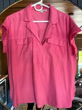 Relaxed Pink Short-Sleeve Utility Blouse